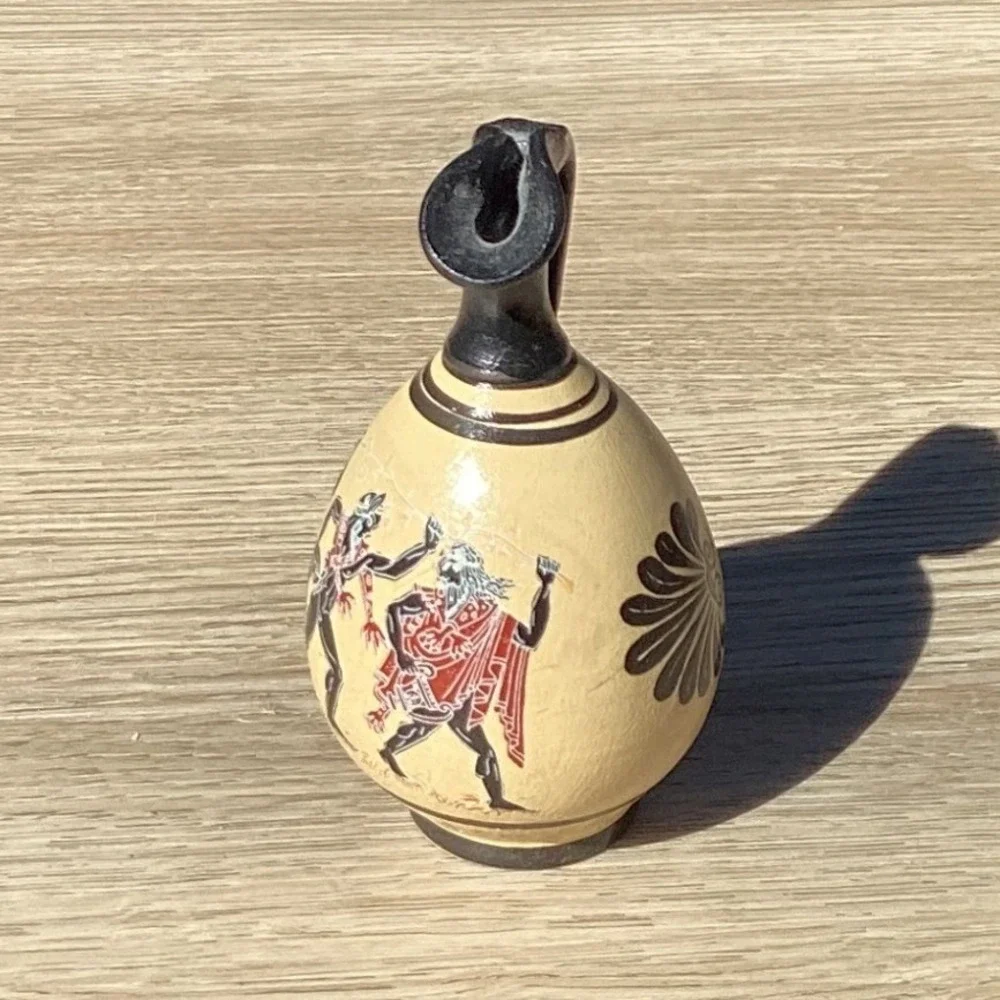 Vintage Miniature Greek Style‎ Pottery Vase Amphora Black Handle Red Figures